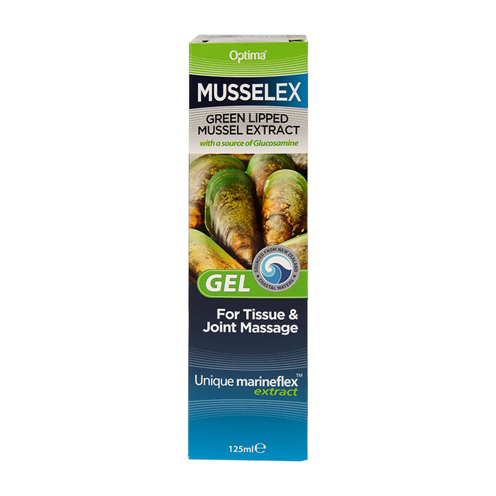 Optima Musselflex green lipped mussel extract gel for joint massage.