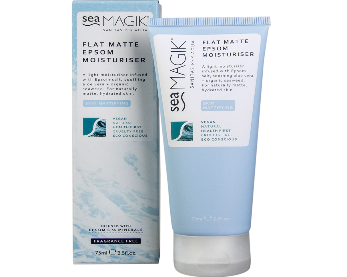 Sea Magik Flat Matte Epsom Moisturiser with soothing aloe and seaweed.