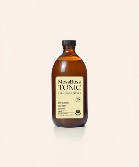 MossBoss Tonic Turmeric & Ginger, a food supplement produced in Ireland, 500ml.