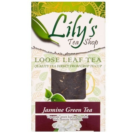Lily's Tea Shop Jasmine Green Tea loose leaf tea packaging.