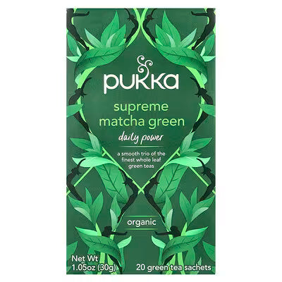 Pukka Organic Supreme Matcha Green tea bags for antioxidant support and natural energy 20 sachets pack.