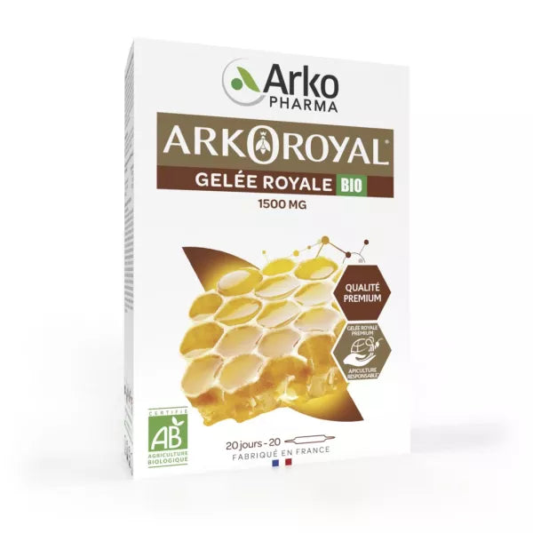 The white packaging features a golden honeycomb graphic, "Qualité Premium" seals, and the AB organic certification logo.