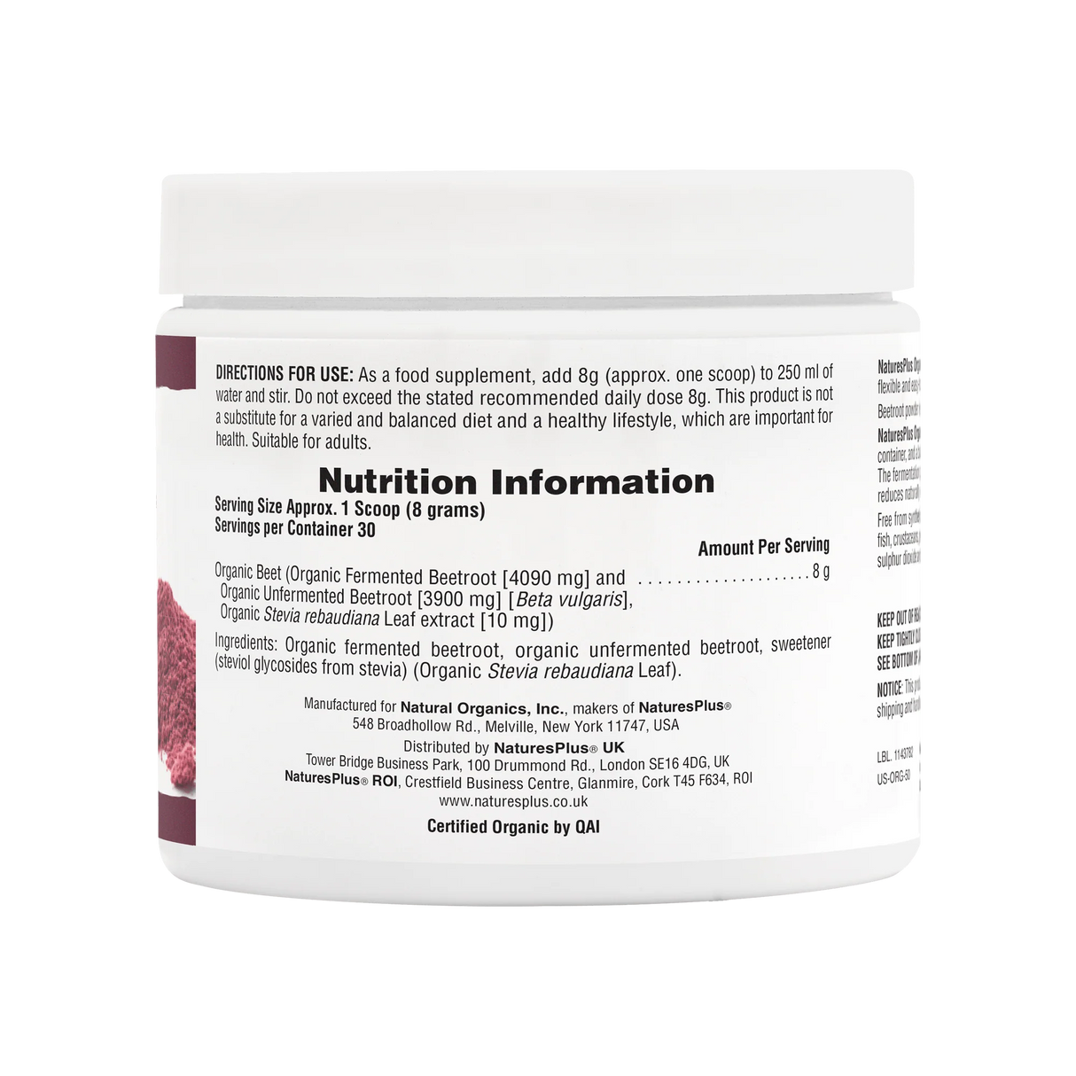 Nutrition Information label for NaturesPlus Say Yes to Dairy showing 30mg of Lactase Enzyme per tablet and French vanilla flavor ingredients.