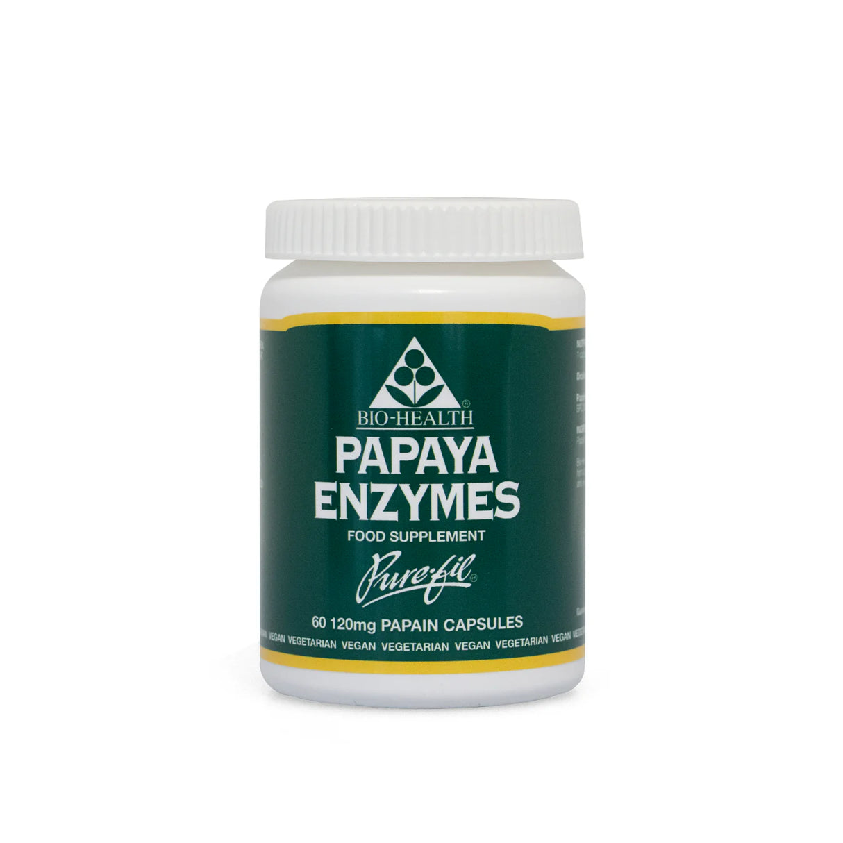 Bottle of Bio-Health Papaya Enzymes supplement on a white background