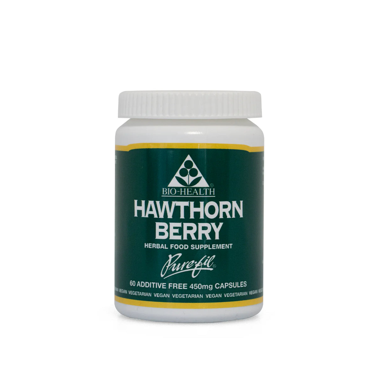 Bottle of Bio-Health Hawthorn Berry supplement on a white background