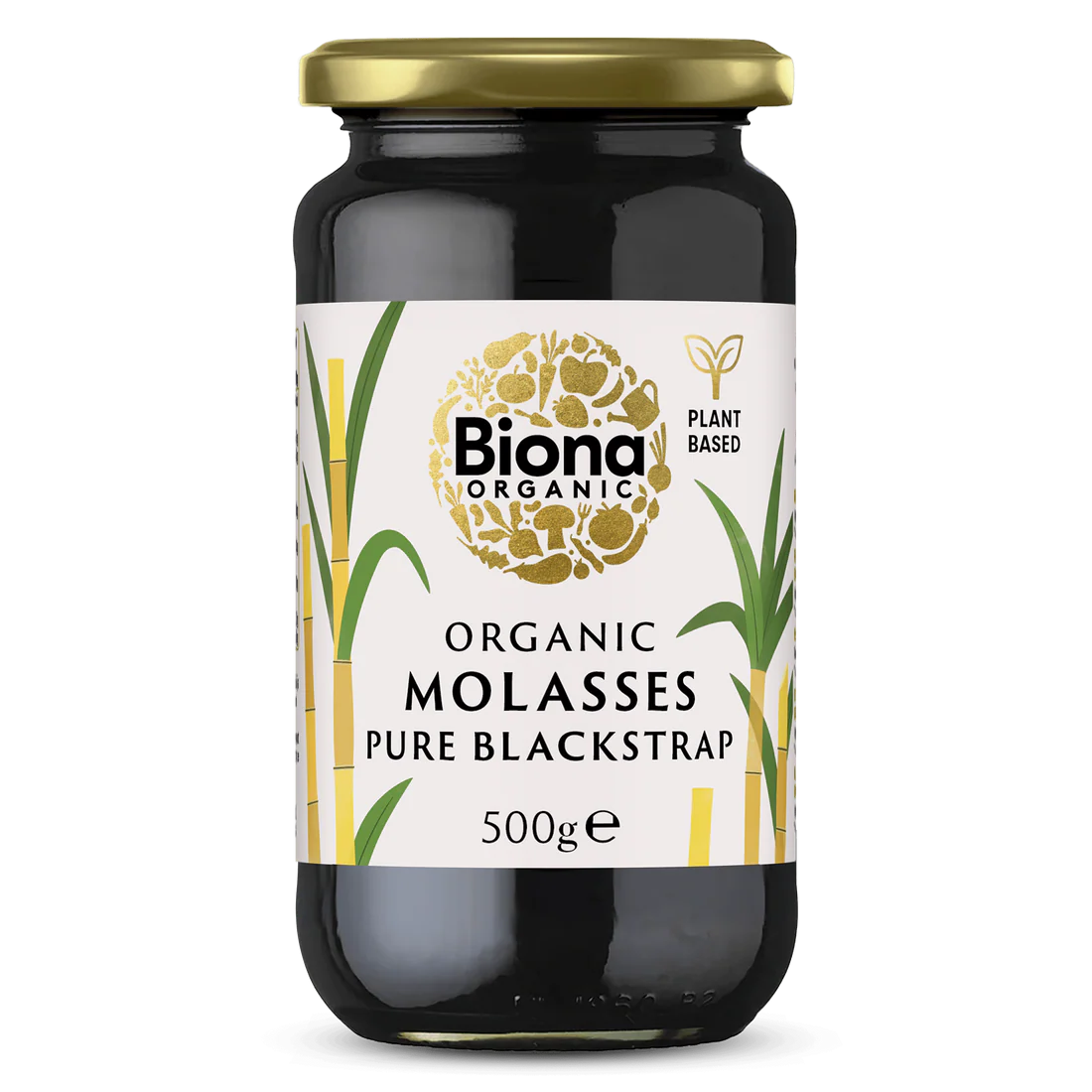 Biona Organic Pure Blackstrap Molasses, 500g glass jar of plant-based sweetener.