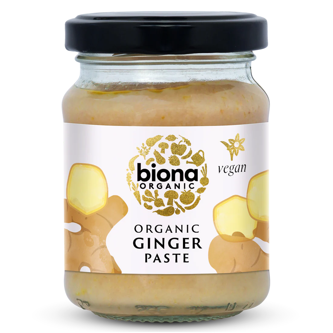 Biona Organic Ginger Paste, glass jar of vegan ginger paste for cooking.
