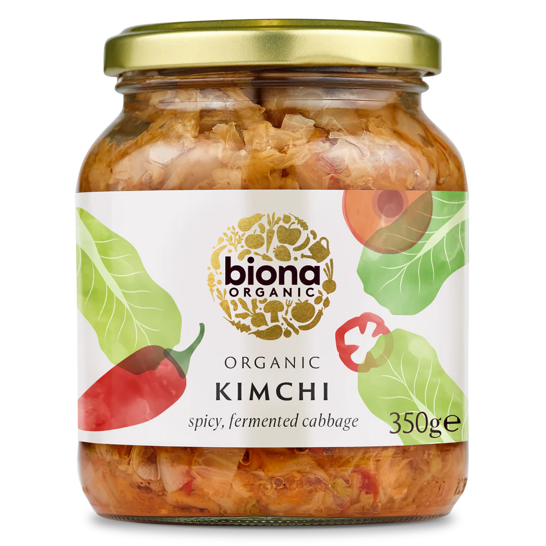 Biona Organic Kimchi, 350g glass jar of spicy, fermented cabbage.