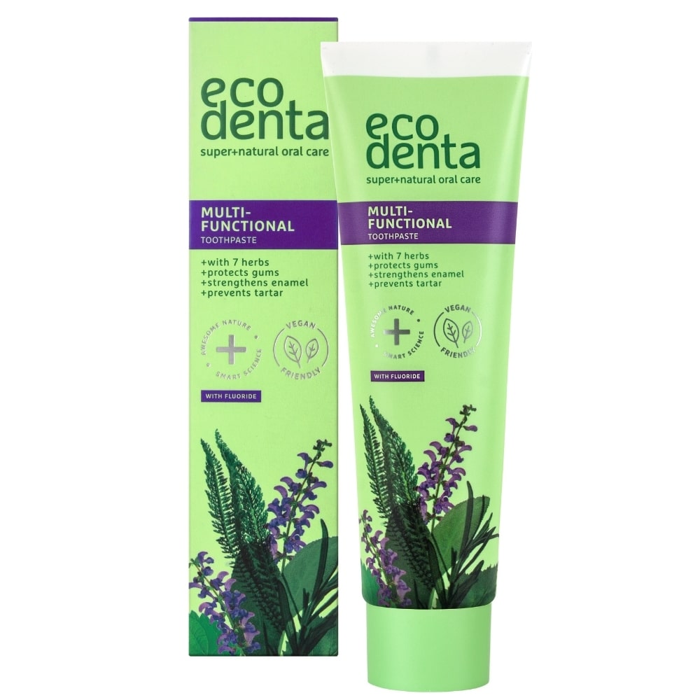 Ecodenta Multi-Functional Toothpaste tube and box.