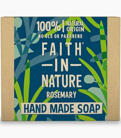 Box of Faith in Nature Rosemary Hand Made Soap with natural design elements.