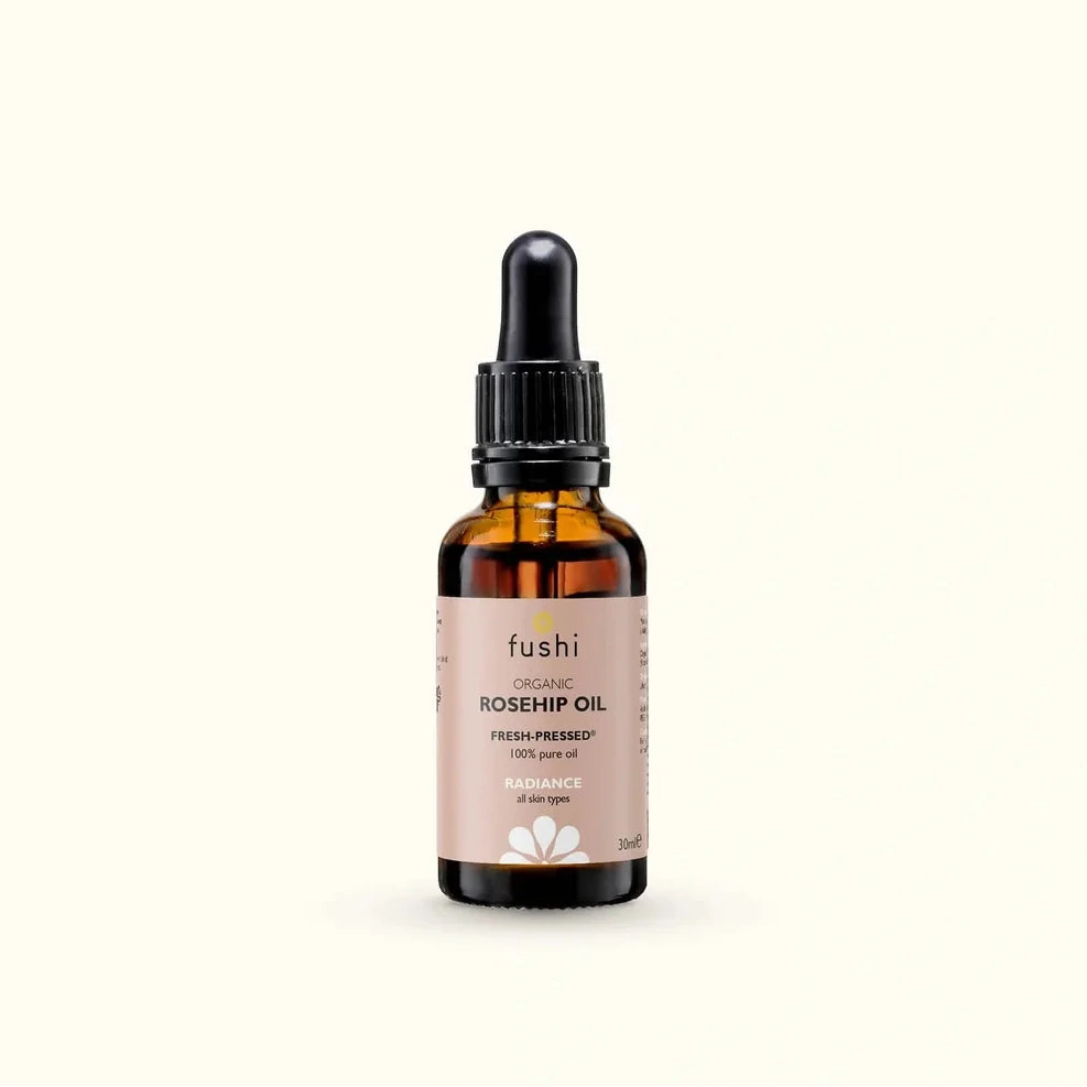 Fushi Rosehip Oil bottle on a white background