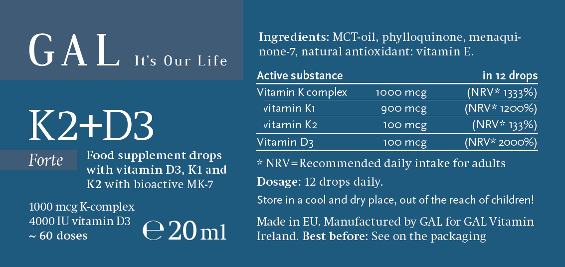 GAL Vitamins - K-Complex+D3 Forte (1000mcg K+D3 4000IU) 20 ml
