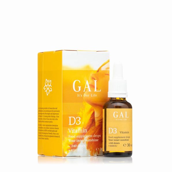 GAL Vitamin D3 drops with 4000 IU formula for joint support, immune health, and bone strength.