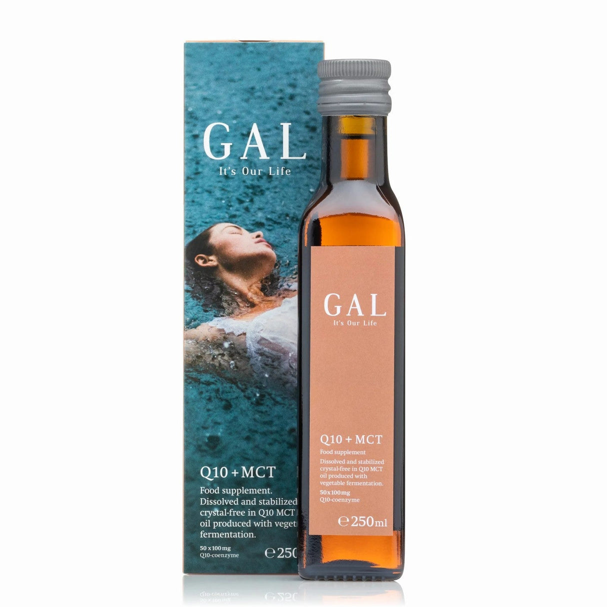 GAL Q10 MCT oil liquid supplement for energy production, heart health and antioxidant support.