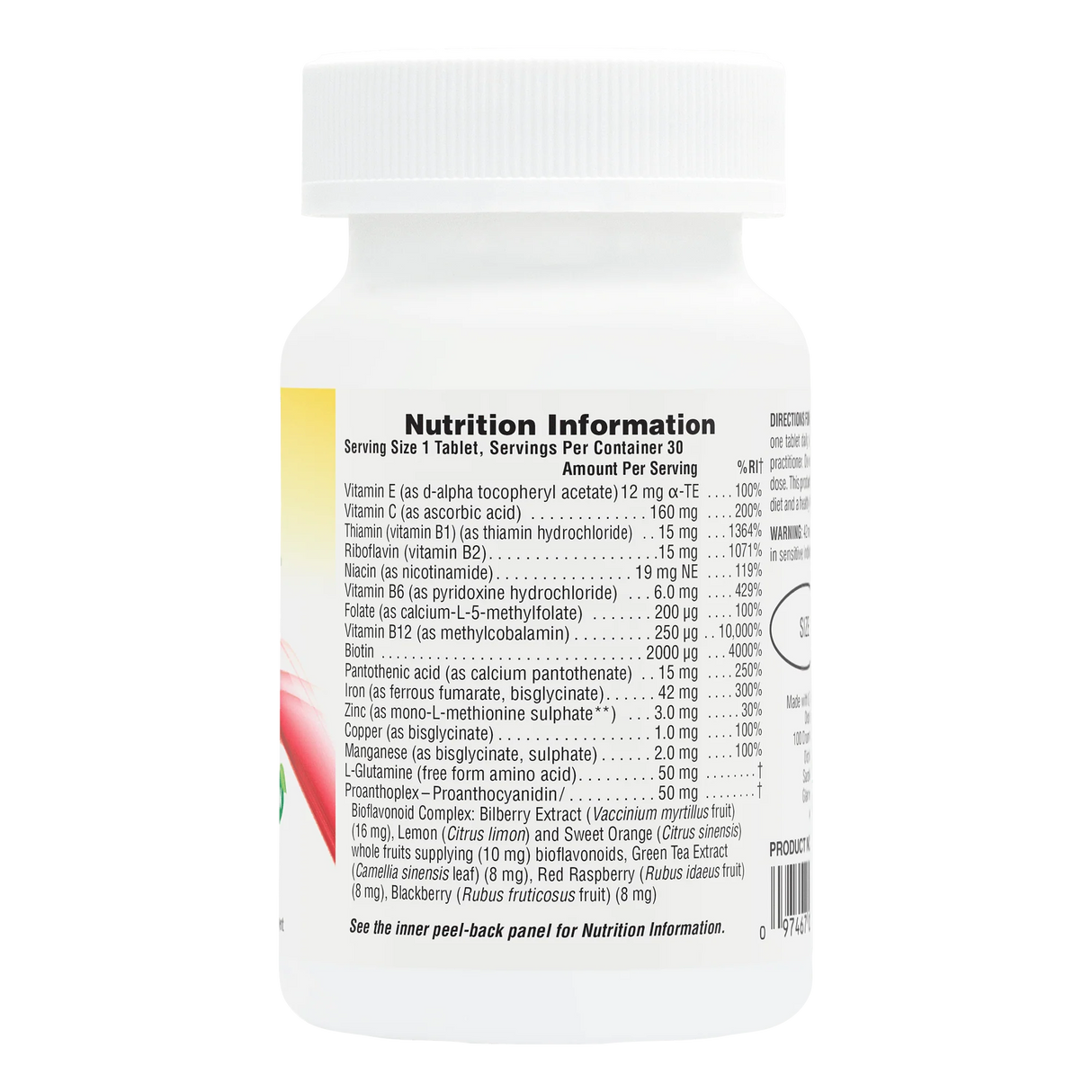 Nutrition Information label for NaturesPlus GI Nutra PRO BIO DAILY showing 10 billion cells of live bacteria from 11 diverse strains and whole papaya fruit.