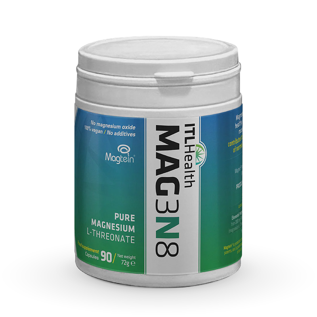 ITL Health MAG3N8 capsules with Pure Magnesium L-Threonate for brain fog, cognitive clarity, and immune support.