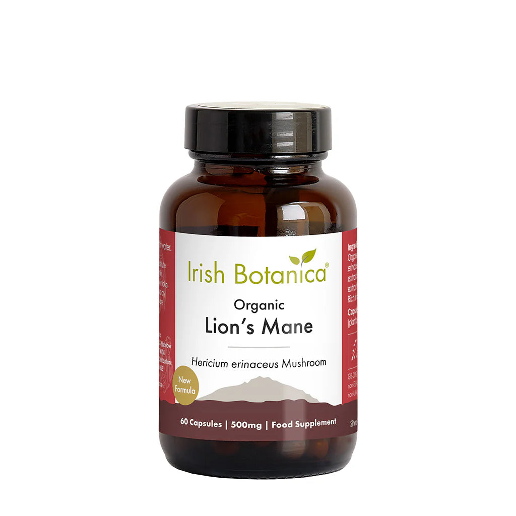 Irish Botanica Organic Lion’s Mane 500mg food supplement 60 capsules.