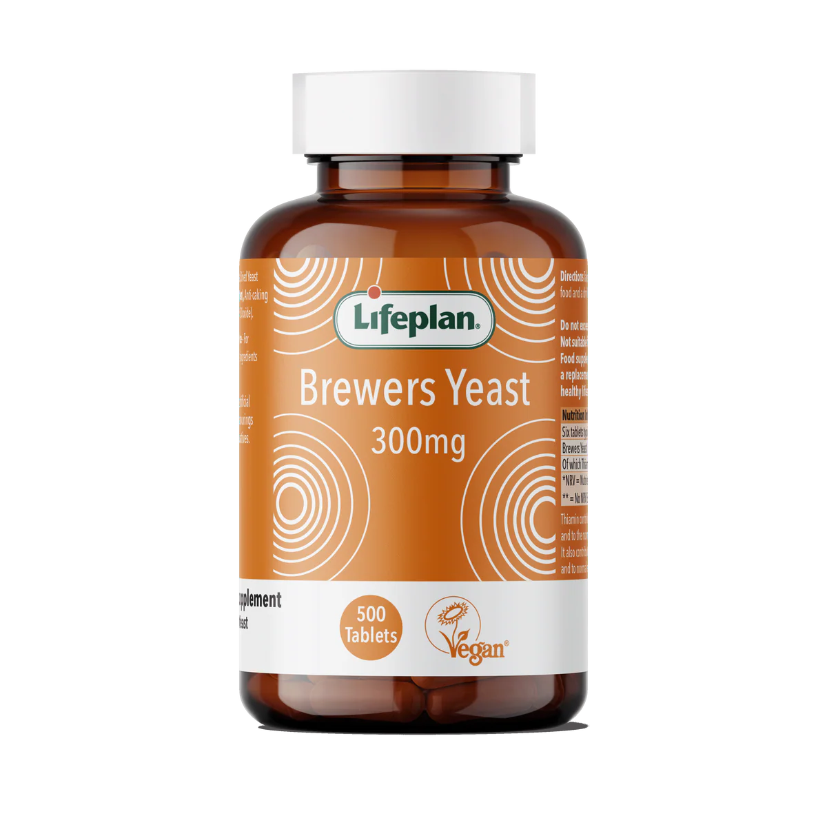 Lifeplan brewers yeast brown glass bottle orange label natural source of B vitamins