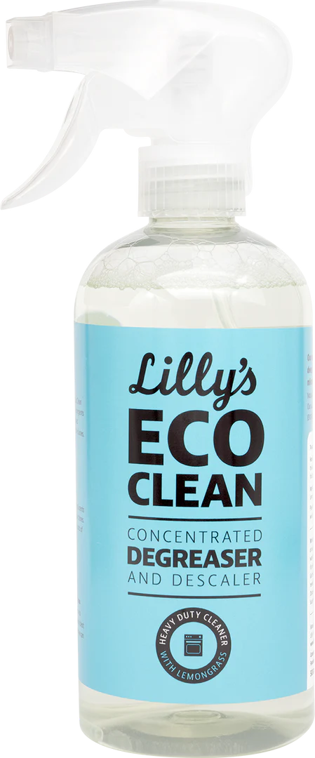 Lilly's Eco Clean Concentrated Degreaser and Descaler spray bottle.