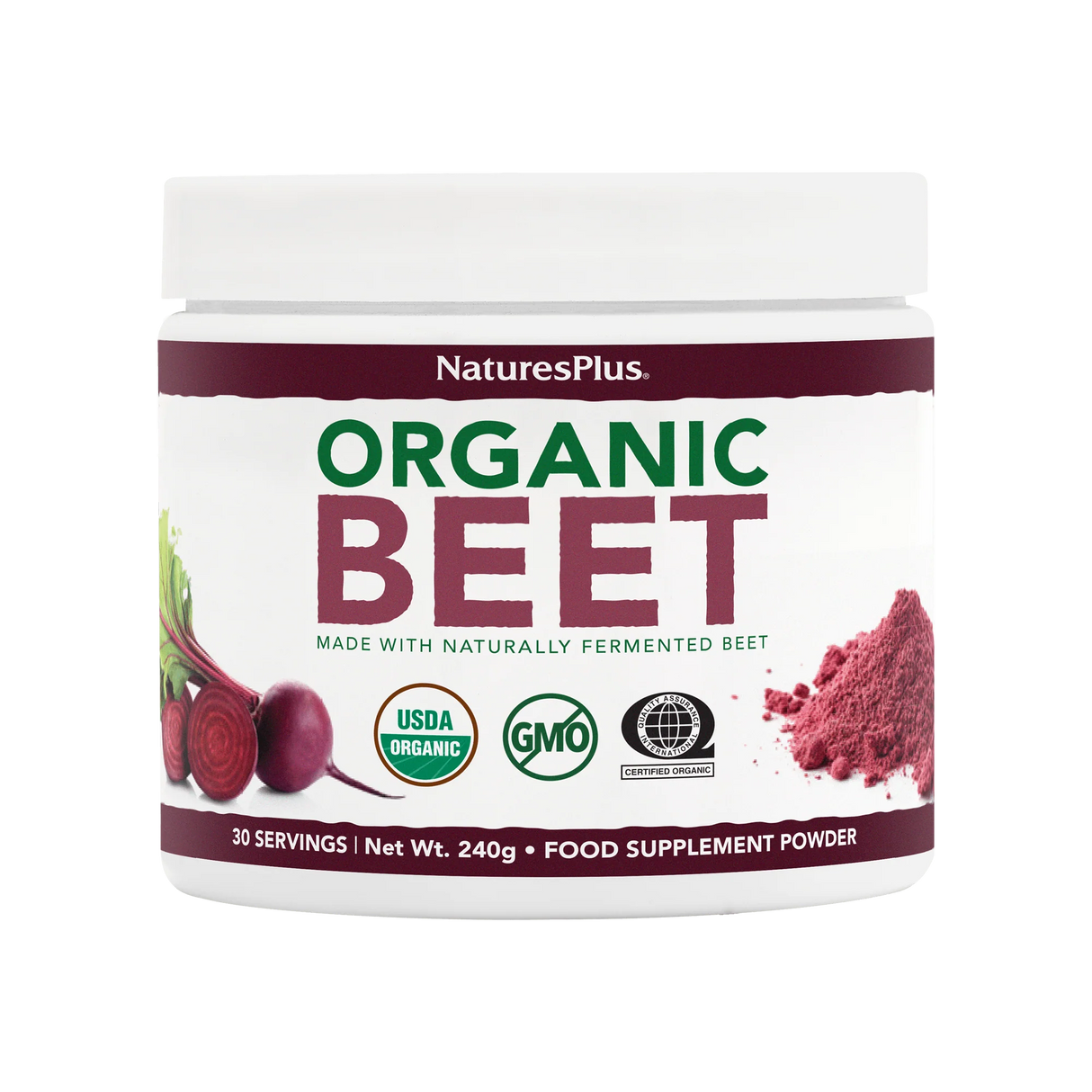 Nature's Plus Organic Beet Powder 150g pure whole food supplement for circulation energy and cardiovascular support.