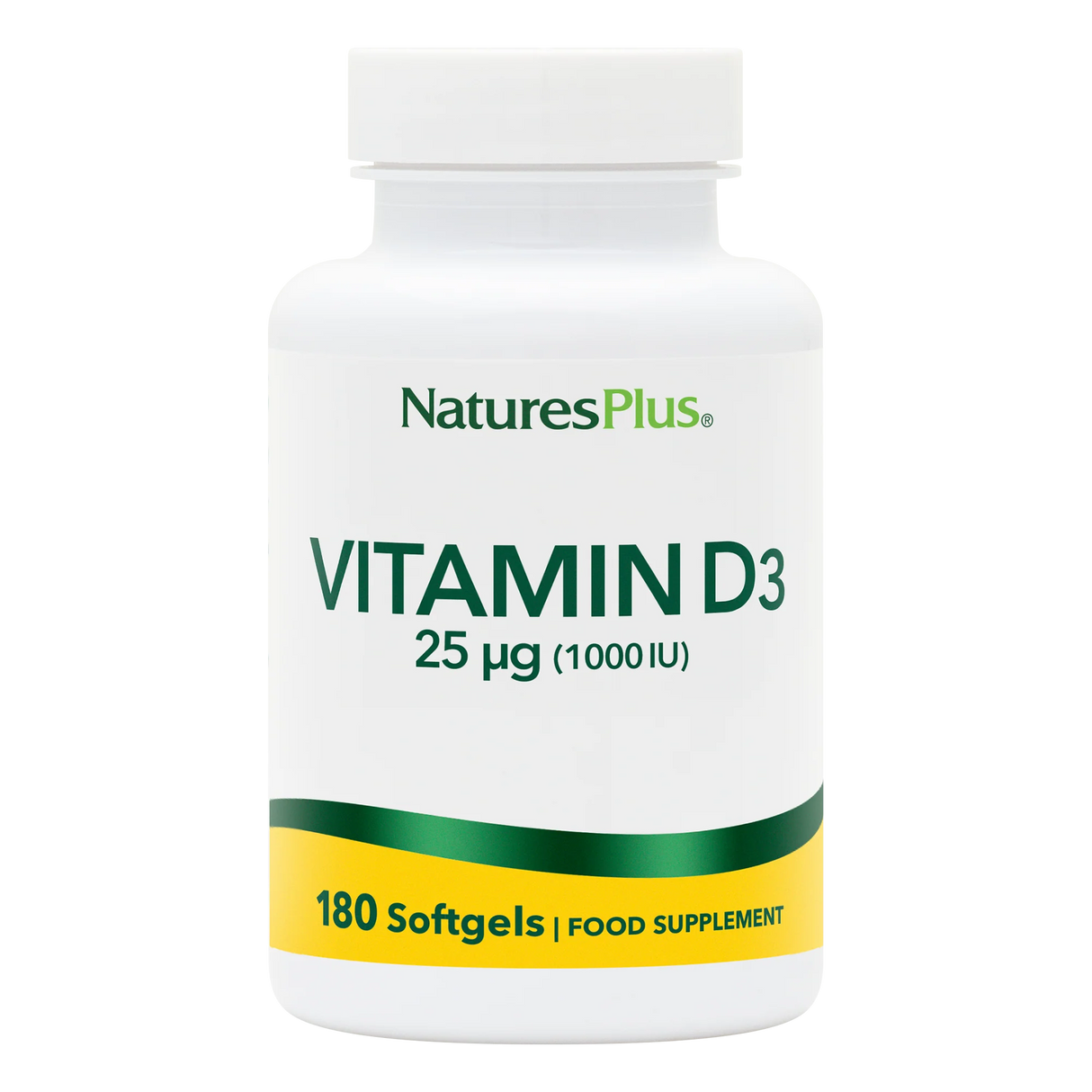 NaturesPlus Vitamin D3 supplement bottle on a white background