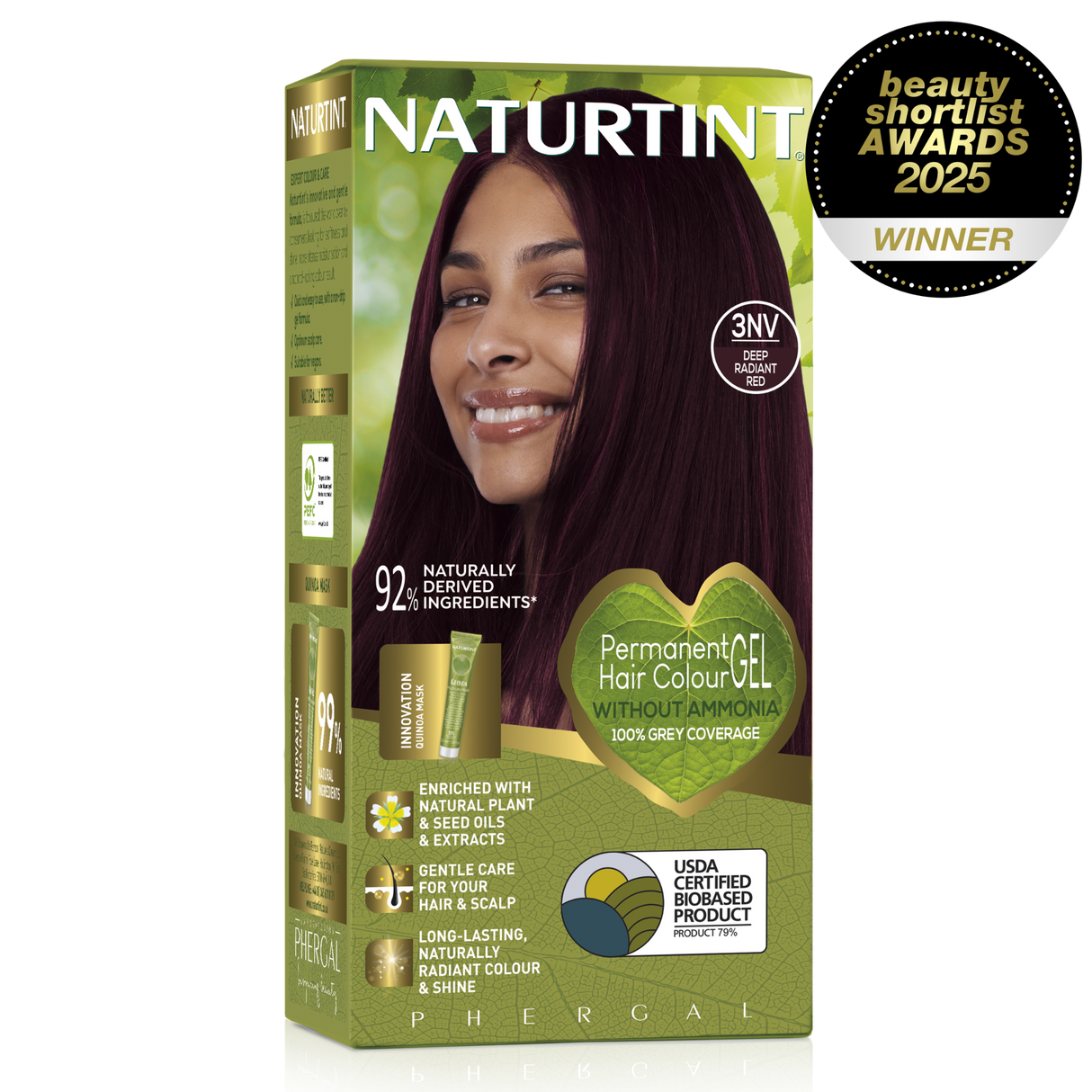 Naturtint Permanent Hair Colour Gel in 3NV Deep Radiant Red, featuring 100% grey coverage and an ammonia-free formula.
