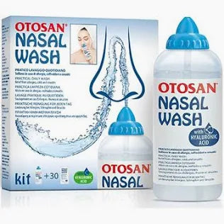 Otosan Nasal Wash Kit for sinus relief and nasal irrigation with Hyaluronic Acid and saline sachets.