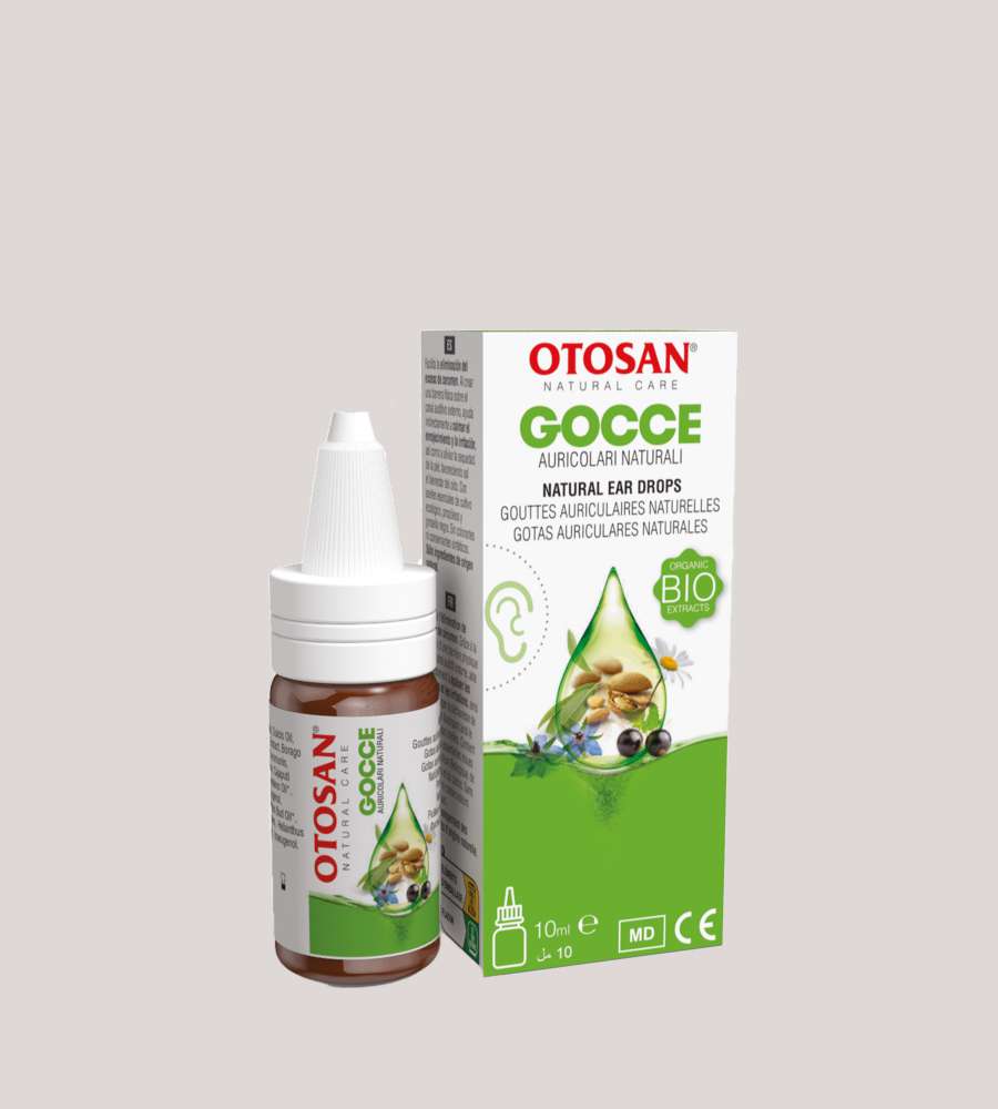 Otosan natural ear drops bottle and box with organic bio plant extracts.