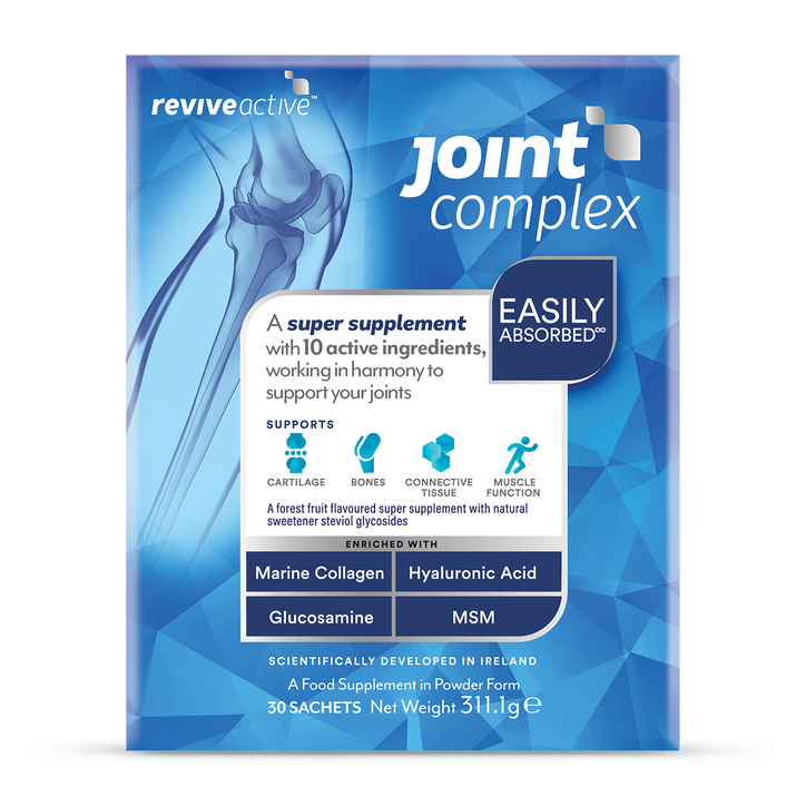 Revive Active Joint Complex marine collagen glucosamine and hyaluronic acid sachets for joint mobility 30 pack.