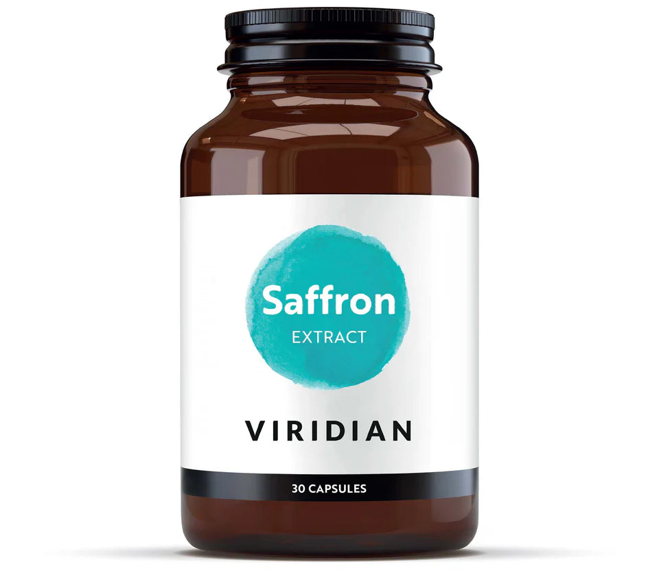 Viridian Saffron Extract 30mg 60 vegan capsules for mood support emotional balance and stress relief.