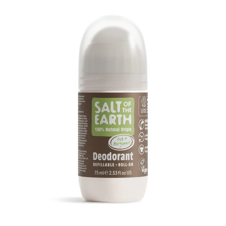 Salt of the Earth refillable roll-on deodorant in Oud & Bergamot.