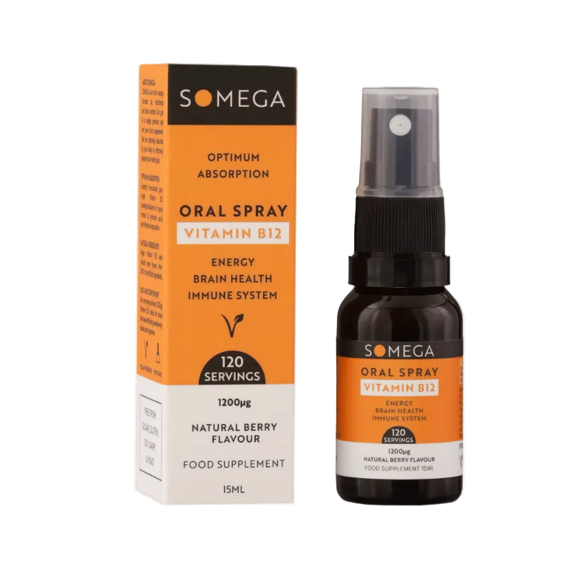 Somega Vitamin B12 oral spray for energy metabolism and nervous system support 30ml bottle.