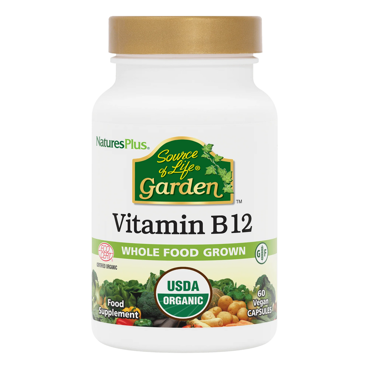Front of NaturesPlus Source of Life Garden Vitamin K2 supplement bottle, USDA Organic and Whole Food Grown, providing 120 mcg of Vitamin K2 (m7).