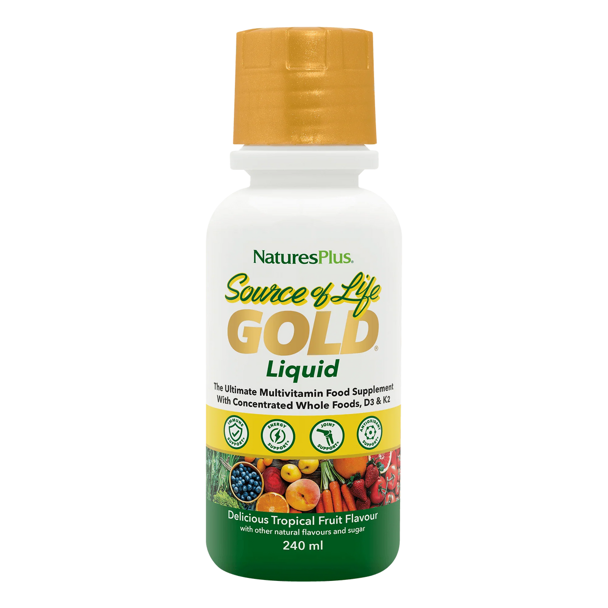 NaturesPlus Source of Life Gold Liquid supplement bottle on a white background