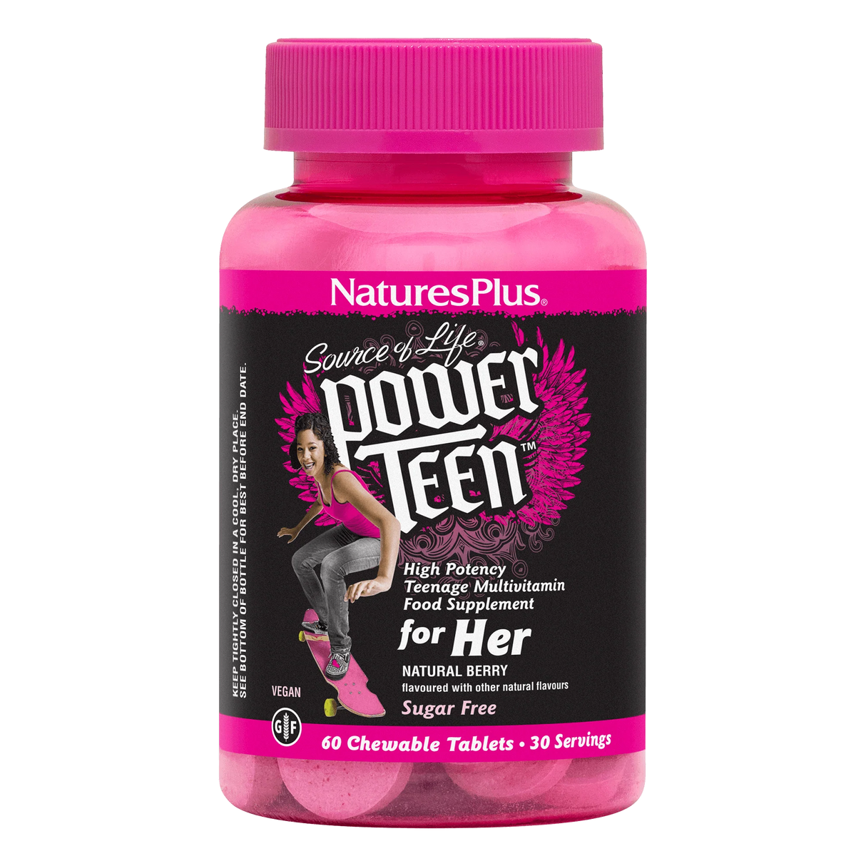 NaturesPlus Source of Life Power Teen for Her 60 natural berry flavored sugar-free chewable tablets.