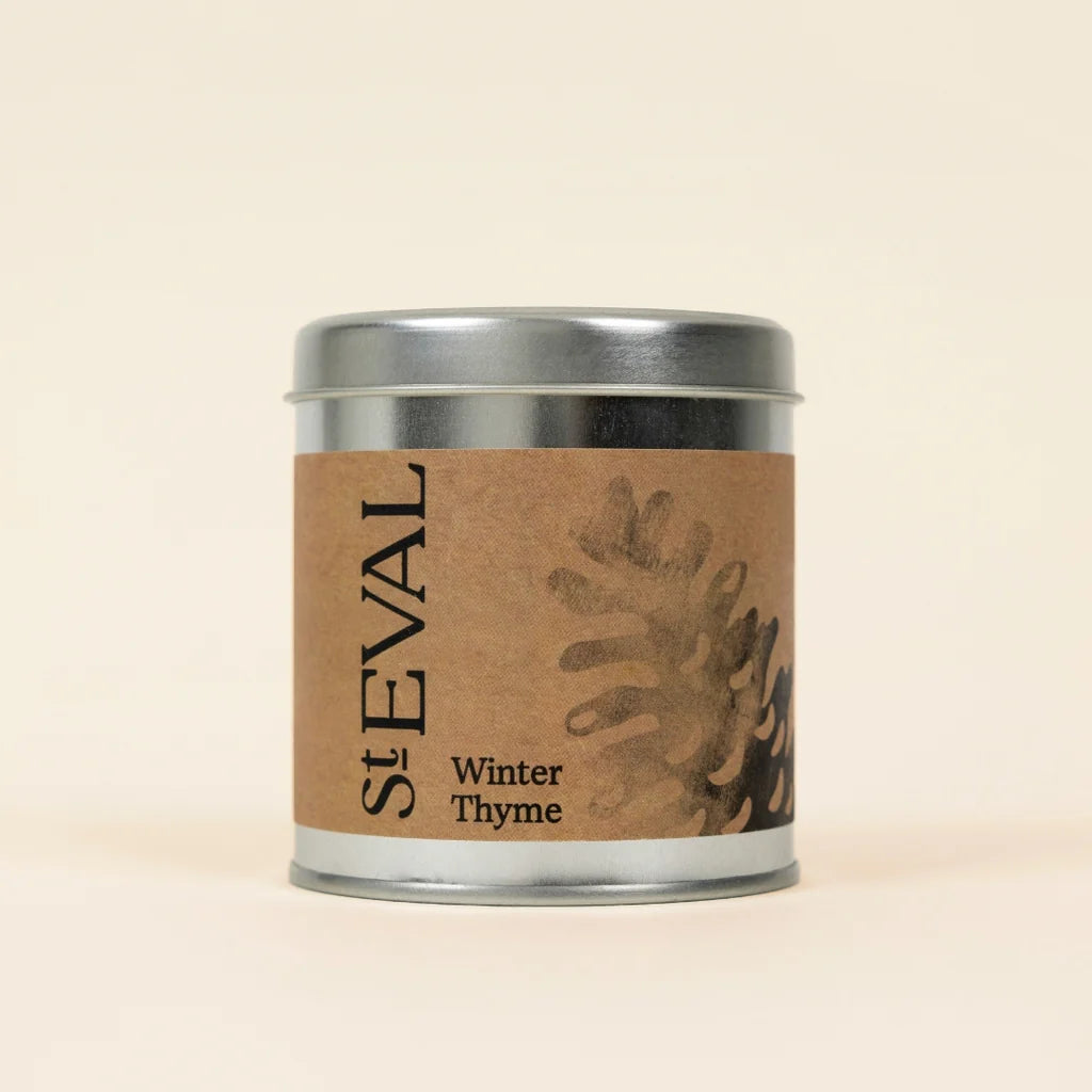 St. Eval Winter Thyme scented tin candle.