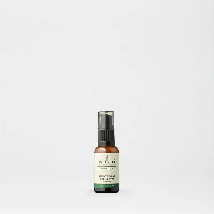Sukin Signature Antioxidant Eye Serum with aloe vera, cucumber, and burdock.