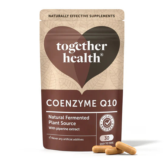 Together Health Coenzyme Q10 (30 capsules) from a natural fermented plant source with piperine extract.
