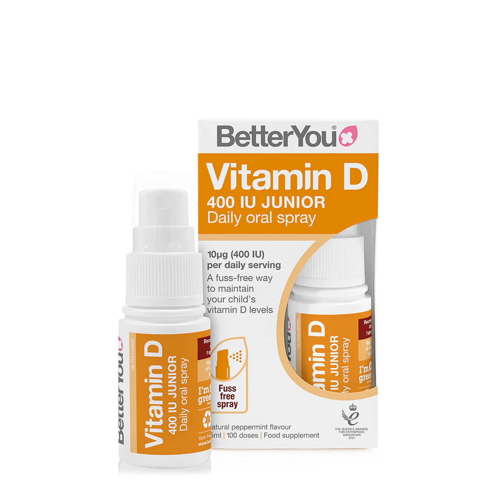 BetterYou Vitamin D400 Junior Oral Spray – vitamin D oral spray for kids to support healthy bone, teeth and immune system development.