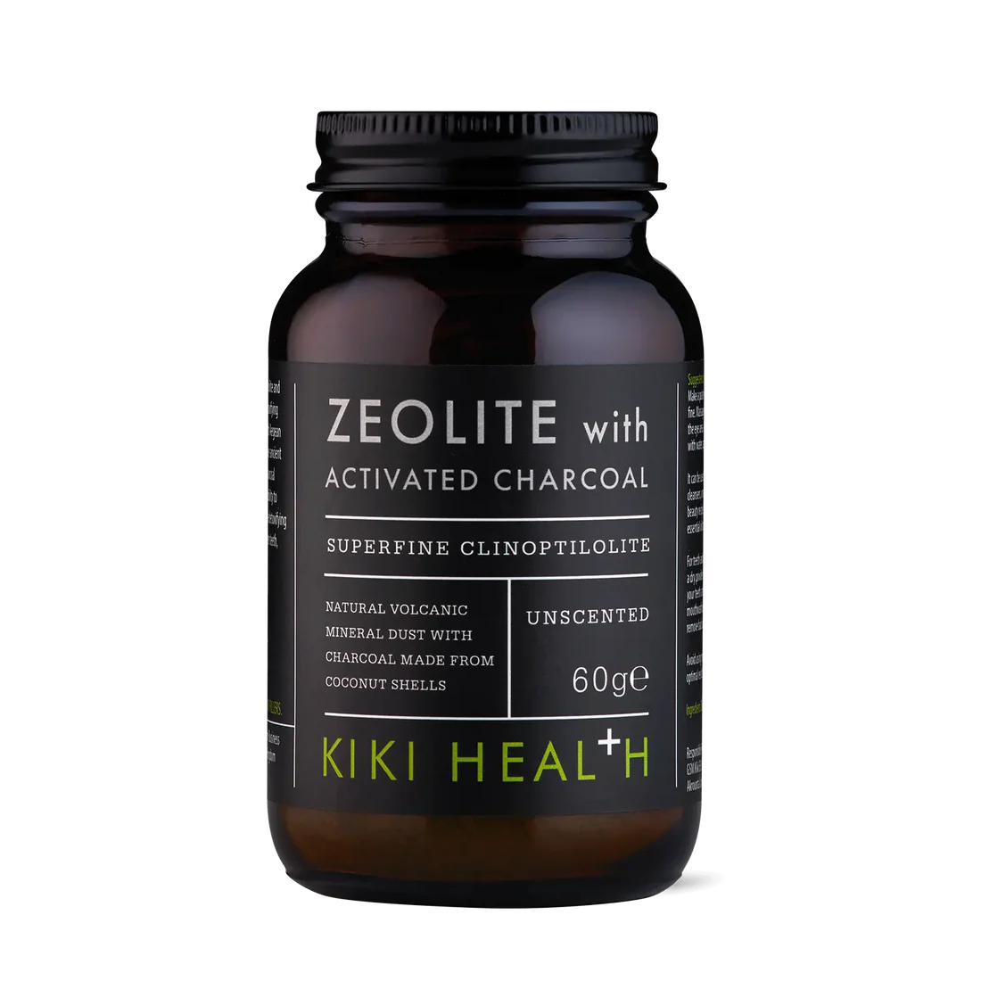 KIKI Health zeolite with activated charcoal powder 60g for detox skincare, deep cleansing, oil control and natural exfoliation.