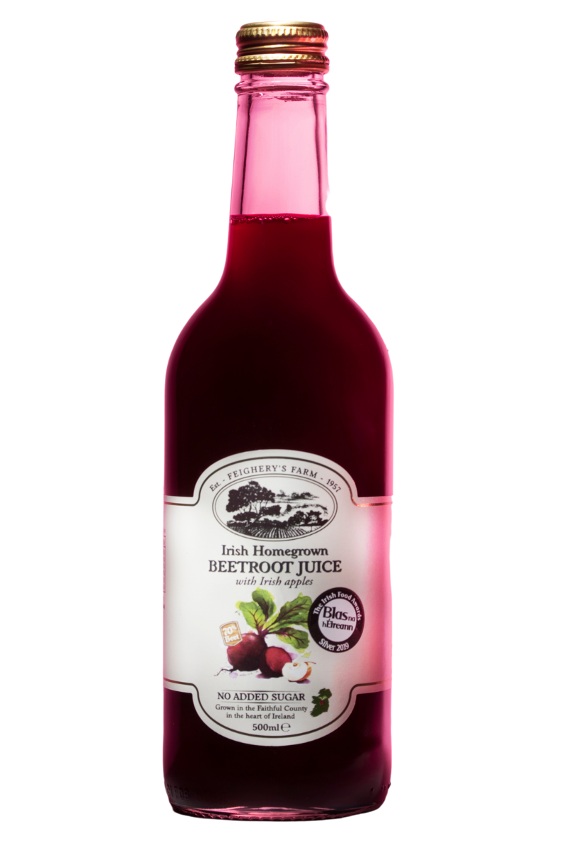Feighery's Farm Irish Homegrown Beetroot Juice with Irish apples, 500ml bottle.
