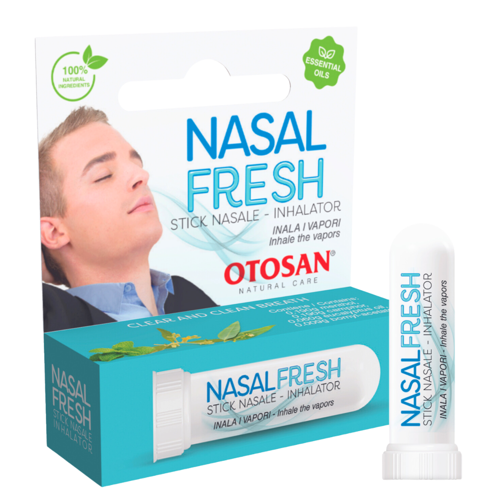 Otosan Nasal Fresh inhalator stick, featuring 100% natural ingredients and essential oils for clear, clean breath.