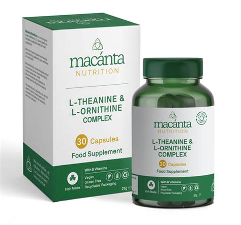 Macanta L-Theanine and L-Ornithine complex capsules with lemon balm and B vitamins for stress relief, calm, and restful sleep.