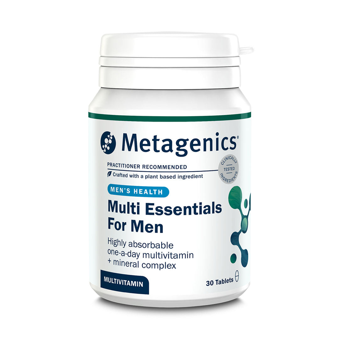 Metagenics Multi Essentials For Men, 30 tablets. A highly absorbable one-a-day multivitamin and mineral complex for men's health.