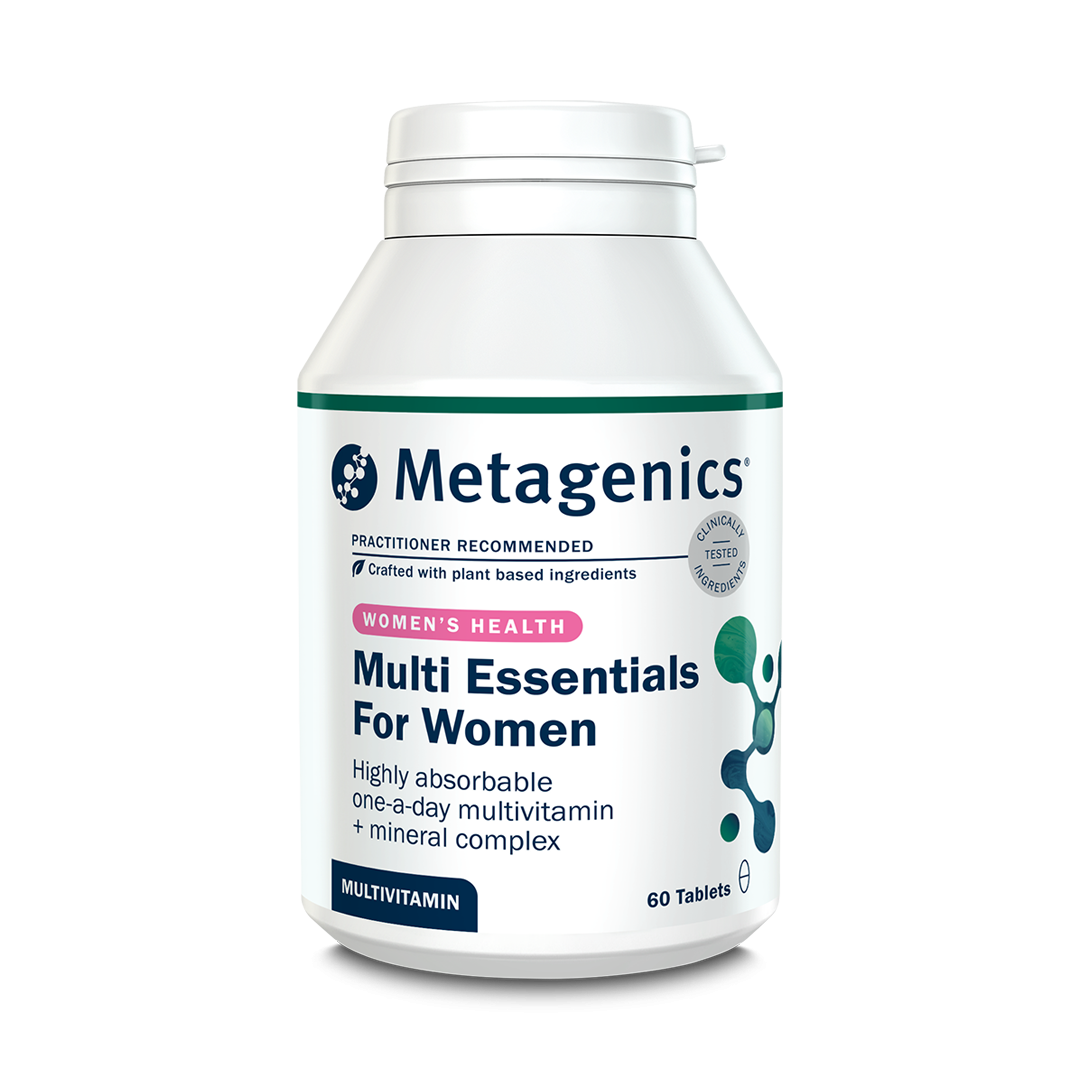 Metagenics Multi Essentials For Women, 60 tablets. A highly absorbable one-a-day multivitamin and mineral complex for women's health.