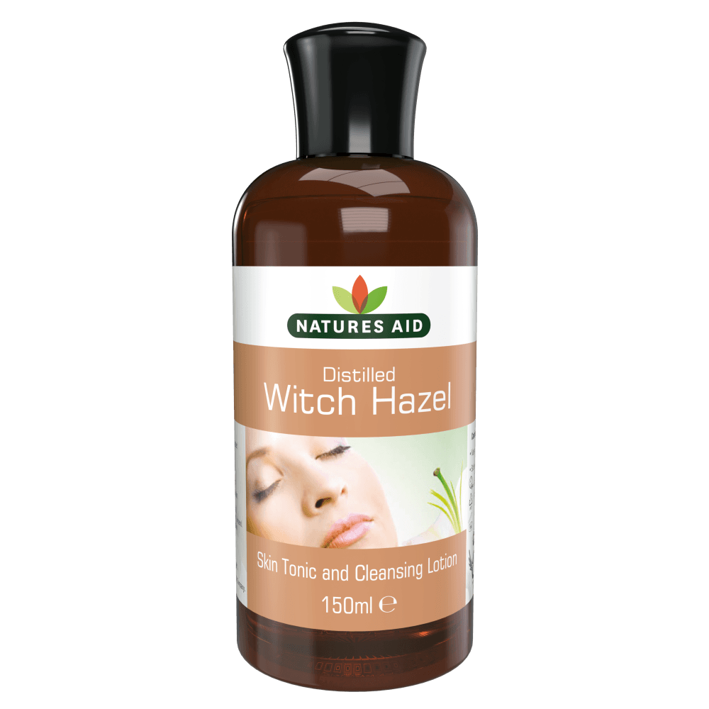 Natures Aid Distilled Witch Hazel skin tonic and cleansing lotion, 150ml bottle for skincare.