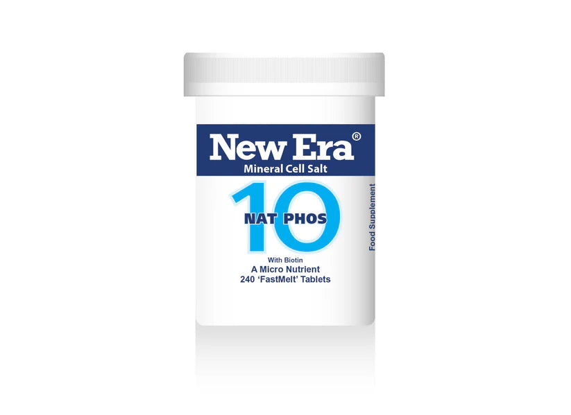 New Era Mineral Cell Salt 10 Nat Phos with Biotin, 240 FastMelt tablets bottle food supplement.