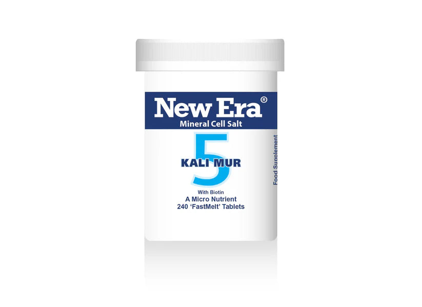New Era Mineral Cell Salt 5 Kali Mur with Biotin, 240 FastMelt tablets bottle food supplement.