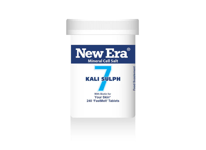 New Era Mineral Cell Salt 7 Kali Sulph with Biotin for your skin, 240 FastMelt tablets bottle food supplement.