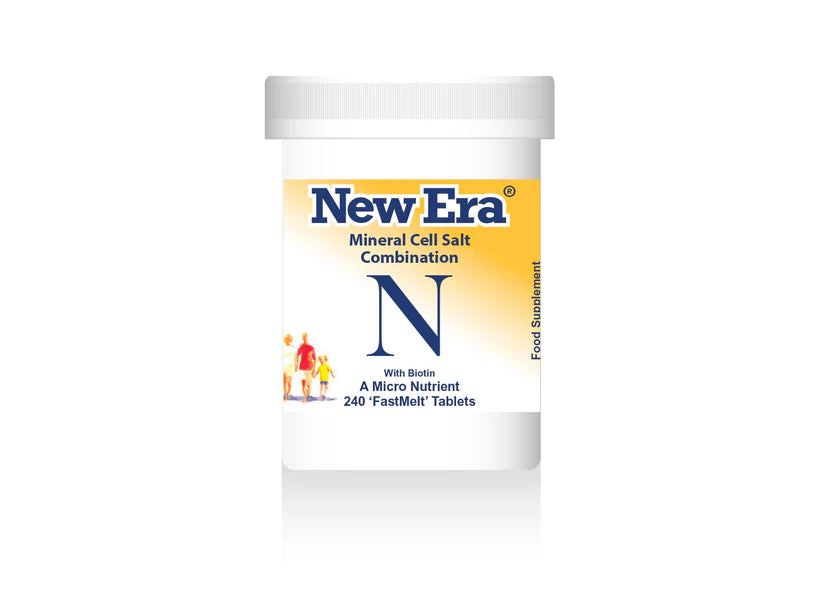 New Era Mineral Cell Salt Combination N with Biotin, 240 FastMelt tablets bottle food supplement.